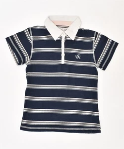 WOOLRICH Girls Polo Shirt 9-10 Years Navy Blue Striped Cotton IM02 - Picture 1 of 3