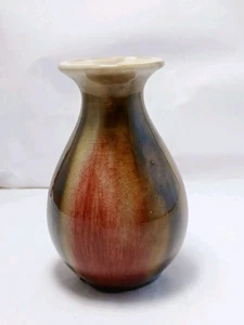 Art Pottery Small Vase Red Green Glaze 4.5 in. Tall - Picture 1 of 11