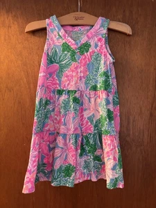 Lilly Pulitzer Girls Mini Lorina Dress Pink Green Size Medium 6/7 - Picture 1 of 5