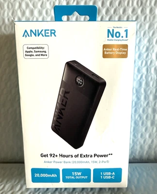 Anker - Power Bank (20,000mAh, 15W, 2-Port) w/ LED Display - Black - Image 1 of 4