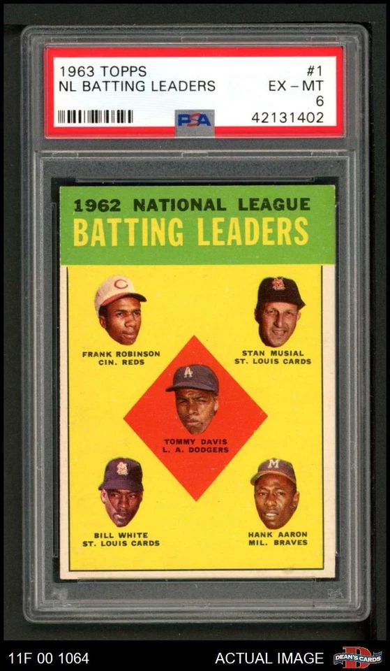 1963 Topps #1 Frank Robinson Líderes de bateo de la Liga Nacional PSA 6 - EX/MT Foto 1 de 1