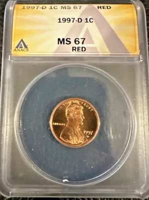 1997-D 1C Lincoln Memorial Penny  - MS67 - Red - ANACS - Image 1 of 4