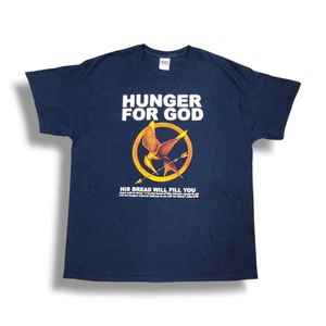 Hunger Games Jesus Parody Hunger For God 2012 Christian Navy T-Shirt Size XL - Picture 1 of 10