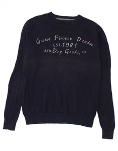GUESS Mens Graphic Boat Neck Jumper Sweater Medium Navy Blue Cotton WP08 - Picture 1 of 4