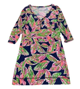 Mini Vestido Lilly Pulitzer Azul Marino Estampado en Vías Palmetto Manga M 3/4 Usado en Excelente Condición - Imagen 1 de 11