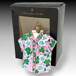 CHRISTOPHER RADKO 2003 Pink ALOHA Shirt Ornament HAWAIIAN Glass w/ Box 5" HTF - Picture 1 of 9