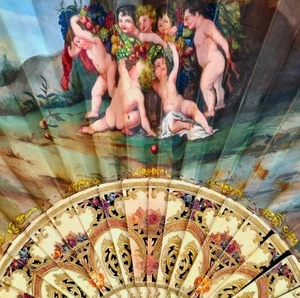 Fine Antique 19th Museum Quality Italian Hand Fan Carved Sticks  W Putti Cherubs - Picture 1 of 24