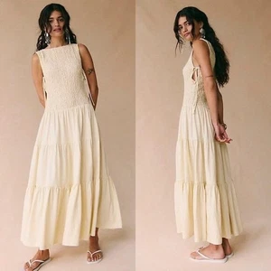 Nuevo con etiquetas Maxi Vestido Free People Freeest Sterling Crema En Niveles Cintura Caída Algodón Pequeño - Imagen 1 de 7