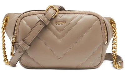 DKNY Women's VIVIAN Chevron Quilted Lamb Leather Mini Belt Bag Dune - Image 1 of 4