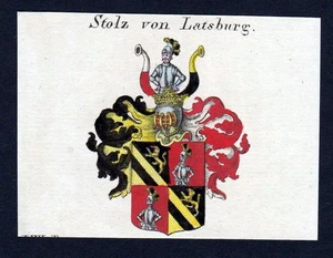 1820 - Stolz Latsburg Emblem Nobility Coat of Arms Heraldry Copperplate - Picture 1 of 1