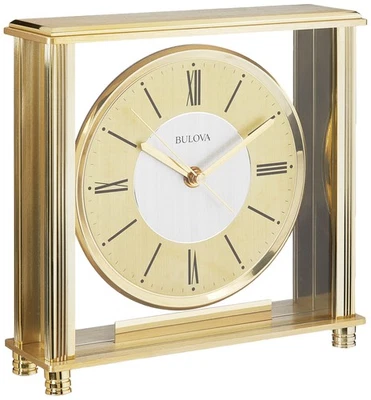B1700 Grand Prix Table Clock | Brass MetalFinish | Glass Enclosure with Two-T... - Image 1 of 3