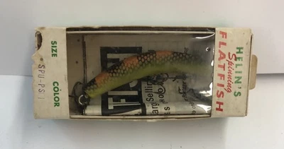 Señuelo giratorio Helin Flat Fish años 80 color SPU naranja/negro en caja Foto 1 de 3