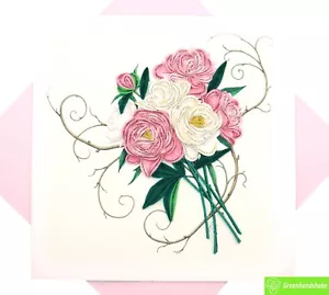 Peony Perfection Quilling Greeting Card - Dedicated Handmade Art - Picture 1 of 8