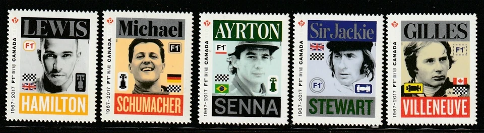 Канада #2993i-2997i, Формула 1 в Канаде, набор из 5 марок штампованные как новые без наклеек и следов 2017 - Изображение 1 из 1