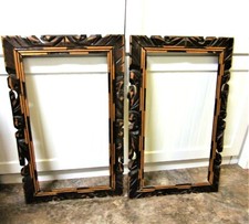 Twin Vintage Carved Wood Frames Mid Century 23.75" x 14.75" Image 20.25"x11 .25"