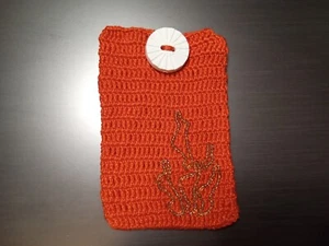 ORANGE Handmade Crochet Wristlet Clutch Pouch Phonecase with beads design - Picture 1 of 4