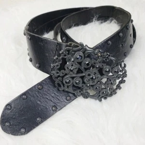 Fossil Tooled Leather Studded Belt Victorian Gothic Buckle size M - Picture 1 of 10