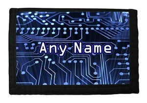 PERSONALISED CIRCUIT BOARD STYLE PRINT BOYS RIP WALLET BIRTHDAY CHRISTMAS GIFT - Picture 1 of 3