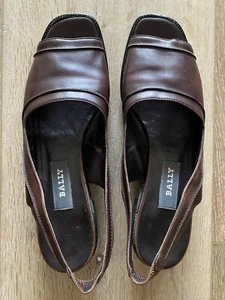 Bally of Switzerland Sling Back Peep Toe Dark Brown 1.5” Heels Made In Italy Sz8 - Picture 1 of 6