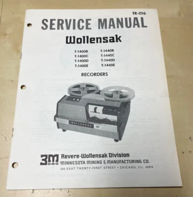 Grabadoras 3M Revere Wollensak originales de colección manual de servicio TR-016 Foto 1 de 4