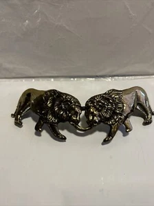 Vintage Brass Colored Exclusive Design Double Lion Belt Buckle 8" - Picture 1 of 7