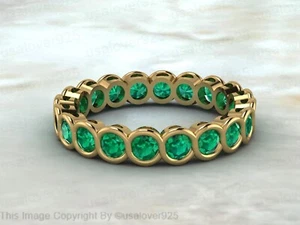 Emerald Round Full Eternity Band Ring, 925 Sterling Silver Women's Jewelry - Picture 1 of 12