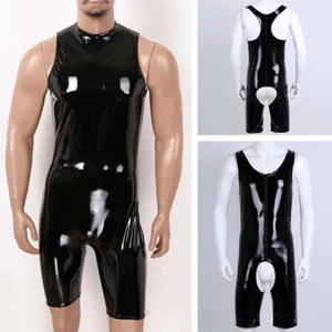 Para hombre Wetlook PVC Cuero Cremallera Entrepierna Body Una Pieza Mono Ropa Interior - Imagen 1 de 7