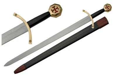 37" Medieval Knight Templar Sword With Leather Sheath Stainless Steel Blade - Image 1 of 3