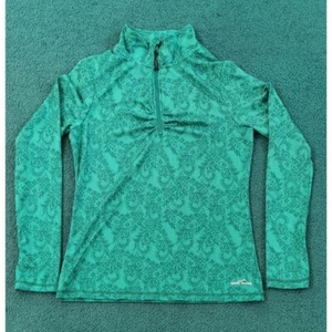 Eddie Bauer Women's Green Leaf/Paisley Print 1/4 Zip Pullover M Made In Egypt - Picture 1 of 8