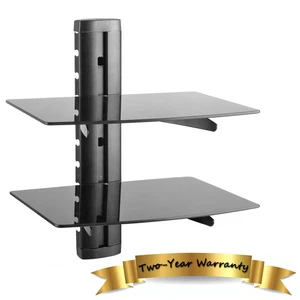 Black Glass Floating TV Wall Mount Bracket 2-Shelf DVD player Sky Box PS3 game - Picture 1 of 5