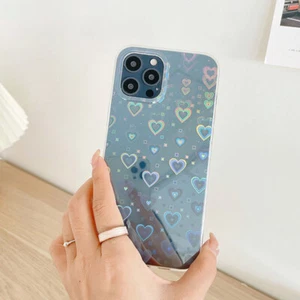 Laser Love Heart Phone Case Glitter Clear Cover For iPhone 17 16 15 14 Pro Max - Zdjęcie 1 z 10