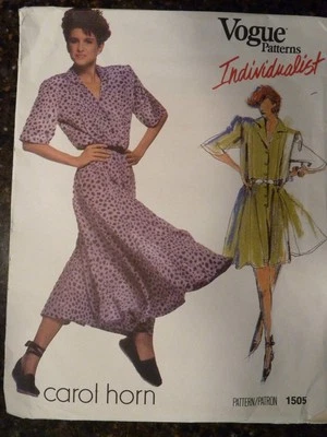 Vogue 1505 Carol Horn Individualist Designer Original 1980's Pattern sz 8 Cut   - Image 1 of 3