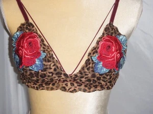 Victoria Secret PINK maroon floral applique Leopard  bralette bra Med - Picture 1 of 6