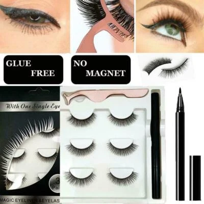 SHOPELEGANCE 3 Pairs Set Waterproof Magnetic Eyeliner with Eyelashes and Tweezer Long Lashes