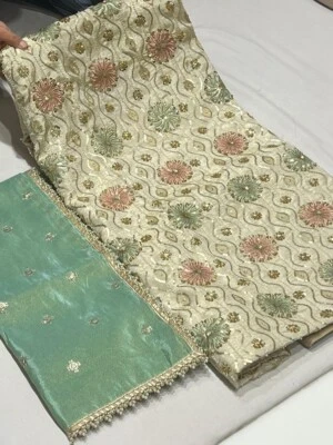 Georgette Zari вышивка работы несшитые костюмы Net Dupatta платье материал - Изображение 1 из 2