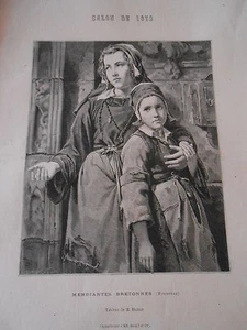 Gravure 1872 - Mendiantes Bretonnes ( Finistère ) - Picture 1 of 1