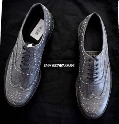NUEVO EMPORIO ARMANI Gris Cuero Plataforma DERBY BROQUE Zapatos Para Hombre UK-9 US-10 Foto 1 de 4