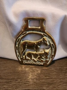 Antique Brass Horse Saddle DARTMOOR Medallion Bridle Badge Parade Draft  - Picture 1 of 3