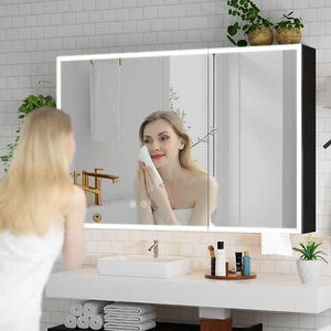Aluminum LED Lighted Medicine Cabinet Wall-Mounted Bathroom Double Sides Mirrors - Picture 1 of 10