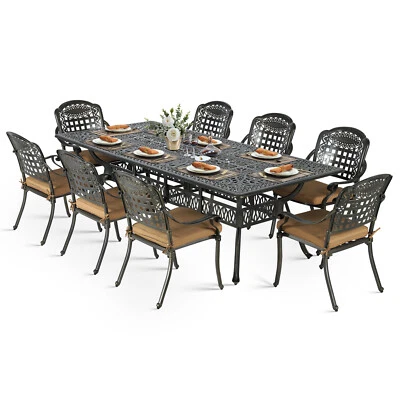 Набор уличной мебели для патио из 9 шт. литой алюминиевый обеденный стол и стулья набор для 8 - Изображение 1 из 4