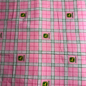 John Deere Logos Pink Plaid Flannel By the 1/2 Yard Craft Material #83 - Picture 1 of 2