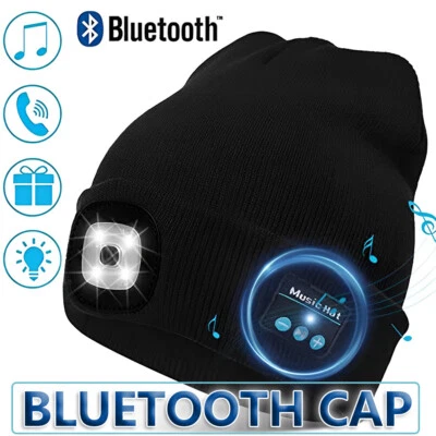 Bluetooth LED Beanie Hat with Music Speakers Mic Rechargeable Cap Head Lamp Gift - image 1 of 4