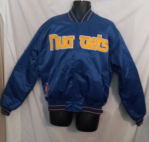 Vintage NBA Denver Nuggets Blue Starter Satin Bomber Jacket Size XL  Rare Cover