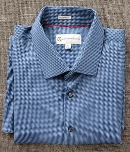 Christian Lacroix Men's Blue White Poly Stretch Blend Dress Shirt Size 17- 1/2 - Picture 1 of 7