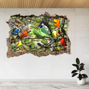 Bird Collage Parrot Tree Branches 3d Smashed View Wall Sticker Poster Decal A867 - Picture 1 of 2