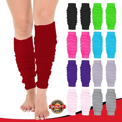 THE FANCY DRESS Ladies Leg Warmers 80s Plain Colours Many Teens Fancy Dance Party Footless Socks