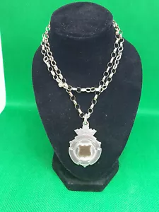 antike 1921 gepunzte Silber & Gold Anhänger Medaille & Kette, von AGC Birmingham 1921. - Bild 1 von 9