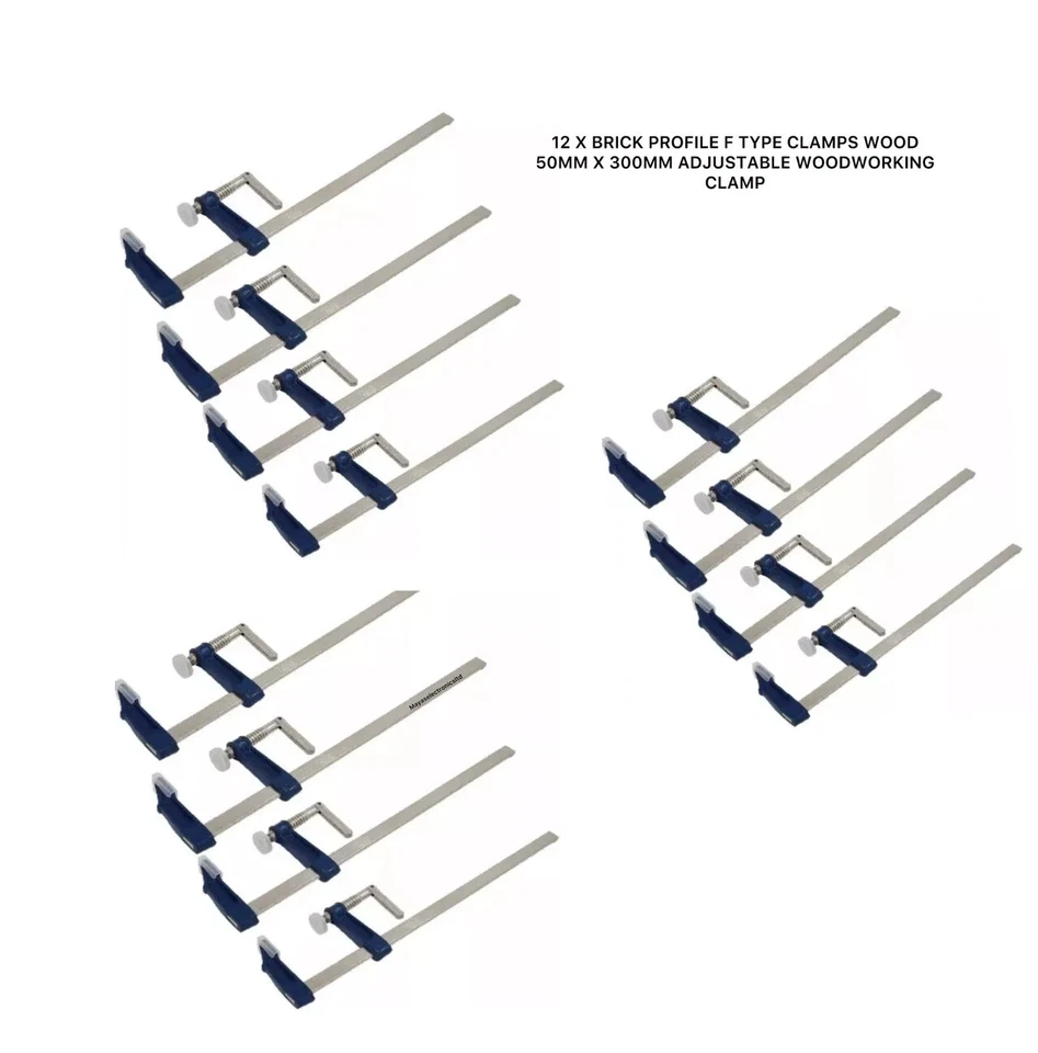 NEILSEN / MARKSMAN 12 X BRICK PROFILE F TYPE CLAMPS WOOD 50MM X 300MM ADJUSTABLE WOODWORKING CLAMP