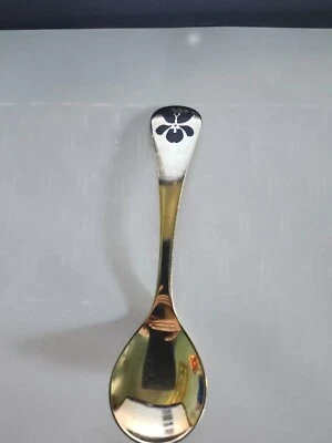 Georg Jensen Vermeil 1977 cuchara esterlina con flor de esmalte violeta - con monograma Foto 1 de 3