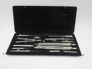Vintage PRÄCISION Set Of 13 Drawing Tools & Wood Case 1940s MADE IN GERMANY - Picture 1 of 8